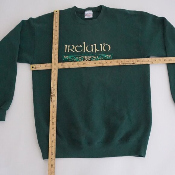 VTG '90s Santee Heavyweight Embroidered Ireland Hunter Green Crewneck Sweater L - Picture 3 of 10